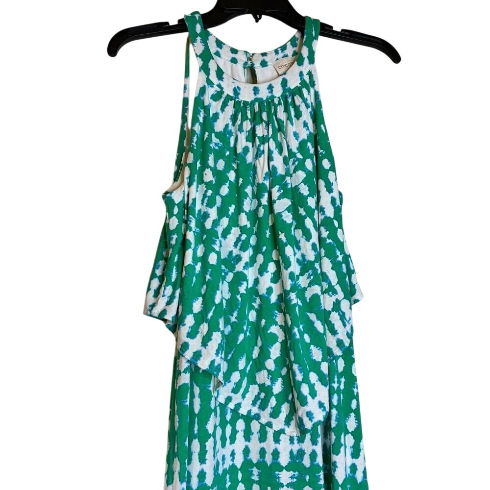Chico's Tie Dye Green Halter Maxi Dress US 0 Sleeveless Keyhole Beach Party